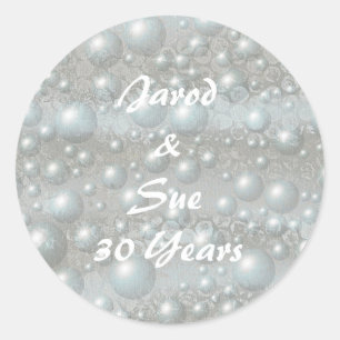 Bubbles Pearls Silver Blue Anniversary Stickers