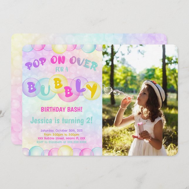 Bubbles Photo Invitation (Front/Back)