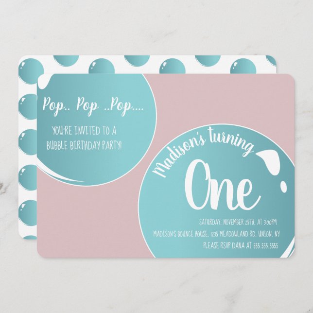 Bubbles Pop Pop Pop Birthday Fun Pink Invitation (Front/Back)