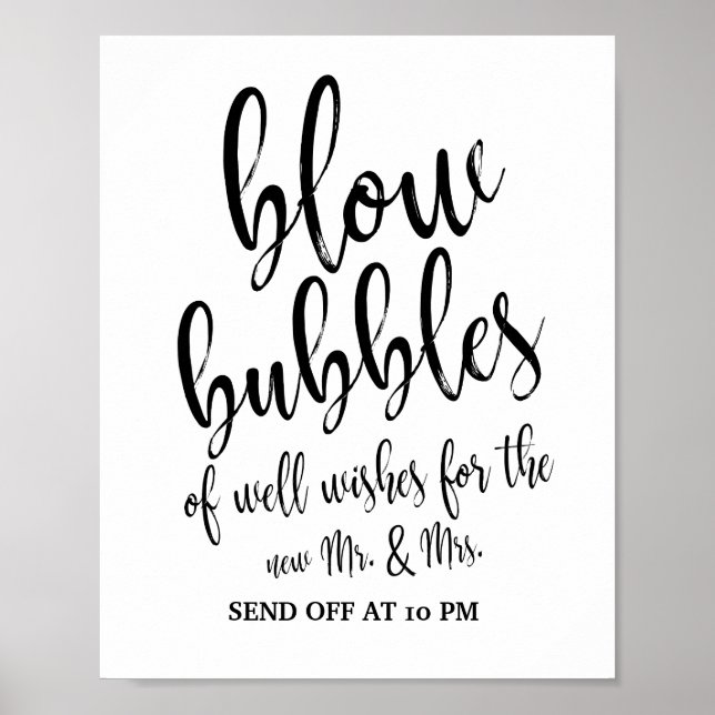 Bubbles Send Off Black and White 8x10 Wedding Sign (Front)