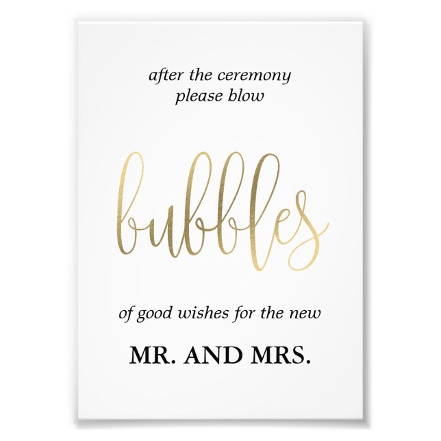 Bubbles Sendoff Sign Choose Your Size Faux Gold (Front)