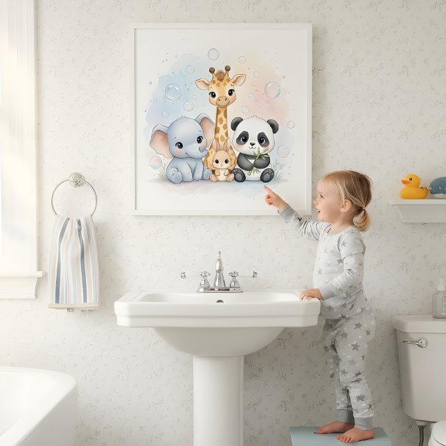 Bubbles & Smiles Animals Kids Bathroom Wall Art (Creator Uploaded)