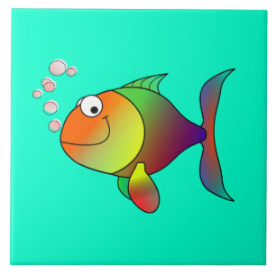 Bubbles the Fish, cute and colourful Ceramic Tile