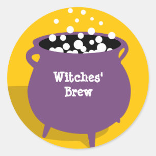 Bubbling cauldron ghoulish yellow Halloween label