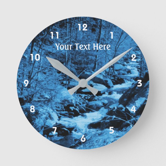 Bubbling Country Stream In Blue Hues Round Clock (Front)