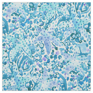 BUBBLING STARFISH Blue Coastal Print Fabric