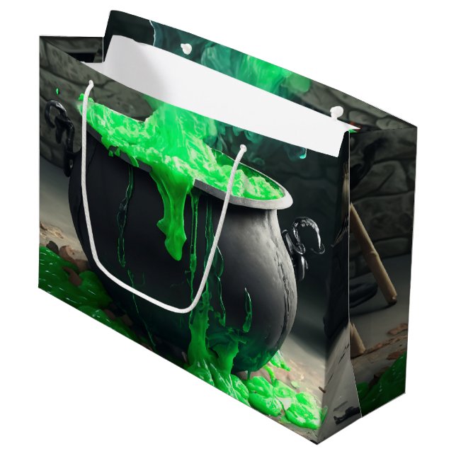 Bubbling Witch's Cauldron Halloween Large Gift Bag (Front Angled)