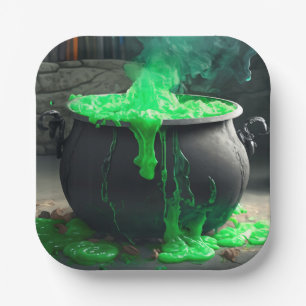 Bubbling Witch's Cauldron Halloween Paper Plate