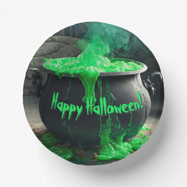 Bubbling Witch's Cauldron Halloween Paper Plate (Front)