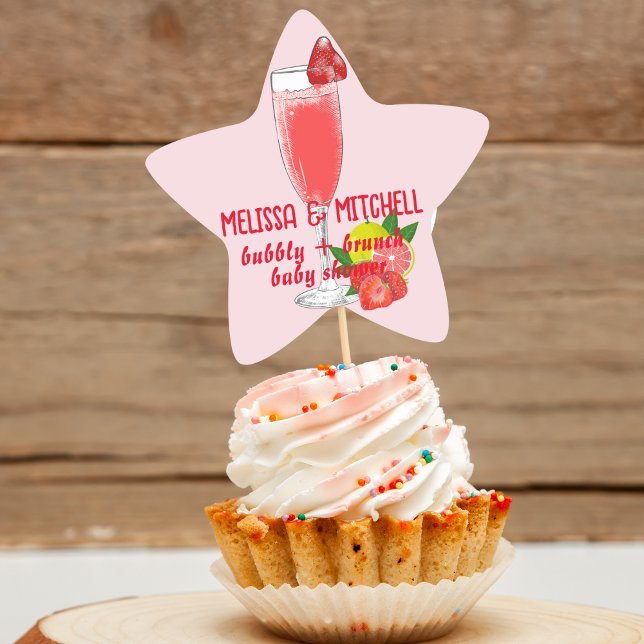 Bubbly and brunch baby shower cupcake toppers star sticker (Creator Uploaded)