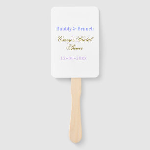 Bubbly and brunch bridal shower name date purple g hand fan