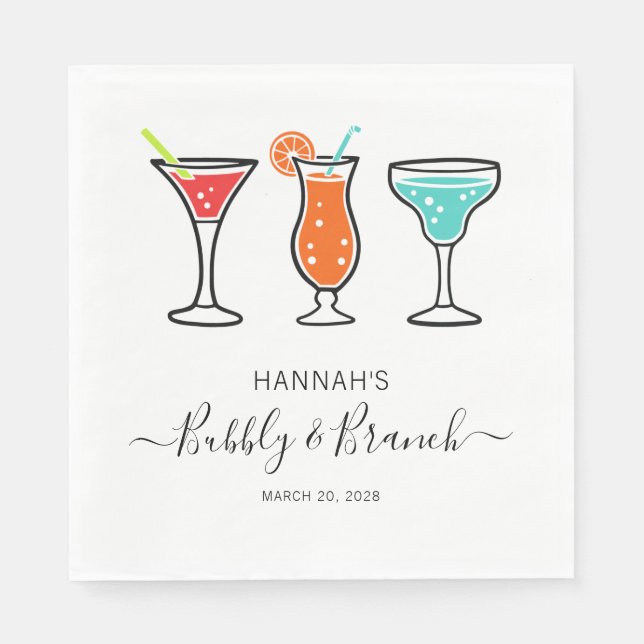 Bubbly and Brunch Script Bridal Shower Napkin (Front)