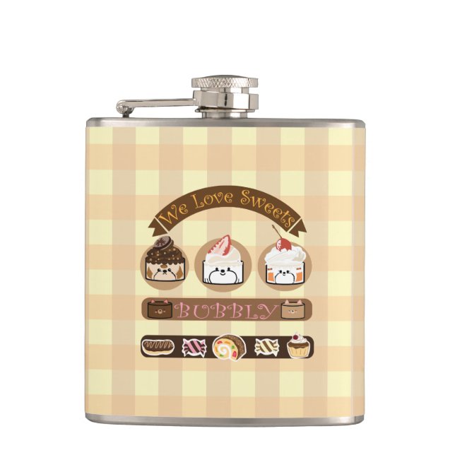 Bubbly and friends love sweets hip flask (Front)