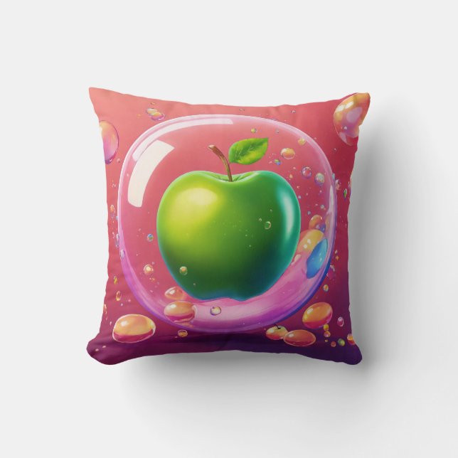 Bubbly Apple Dreams Art Design Polyester Throw Cushion (Front)