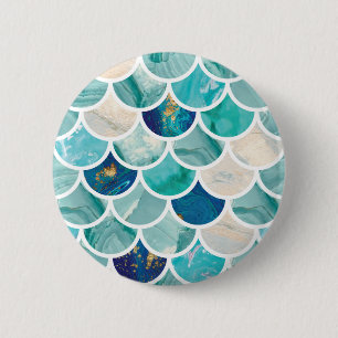 Bubbly Aqua turquoise marble mermaid fish scales 6 Cm Round Badge