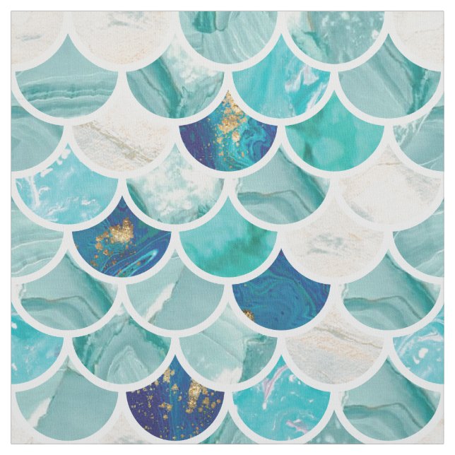 Bubbly Aqua turquoise marble mermaid fish scales Fabric (Swatch)