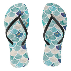 Bubbly Aqua turquoise marble mermaid fish scales Thongs