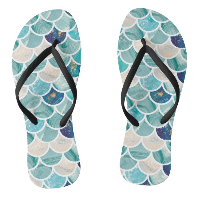 Bubbly Aqua turquoise marble mermaid fish scales Thongs (Footbed)