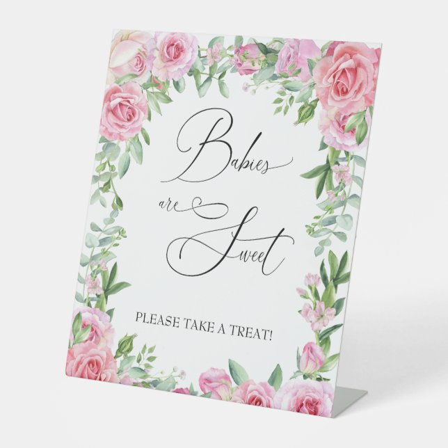 Bubbly Bar | Blush Roses | Baby Treat Pedestal Sign (Front)