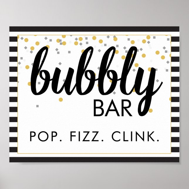 Bubbly Bar Party Sign Black and Gold (Front)