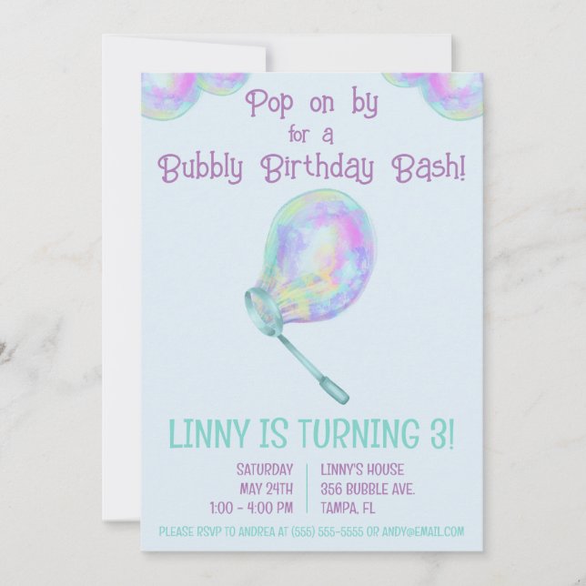 Bubbly Birthday Bash Birthday Party Invitation (Front)