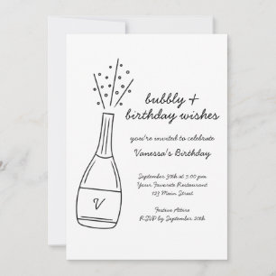 Bubbly Birthday Wishes Popping Champagne Bottle Invitation