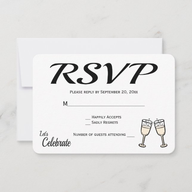 Bubbly Black, White RSVP Wedding Champagne Glasses (Front)