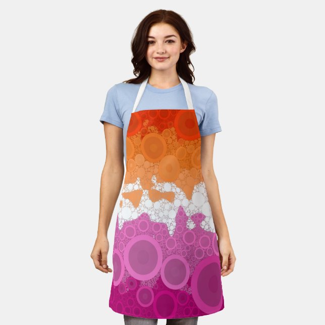 Bubbly Bohemian Groovy Abstract Lesbian Pride Flag Apron (Worn)