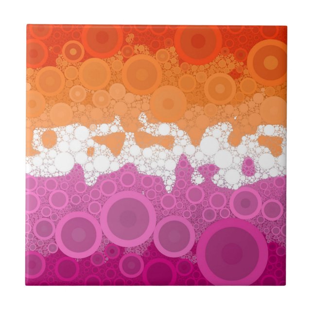 Bubbly Bohemian Groovy Abstract Lesbian Pride Flag Ceramic Tile (Front)
