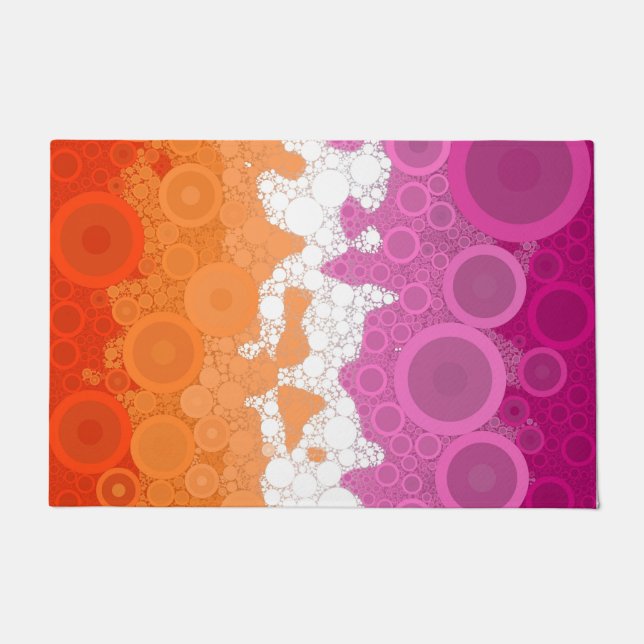 Bubbly Bohemian Groovy Abstract Lesbian Pride Flag Doormat (Front)