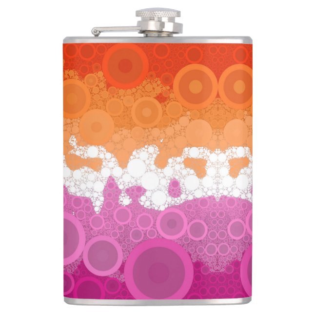 Bubbly Bohemian Groovy Abstract Lesbian Pride Flag Hip Flask (Front)