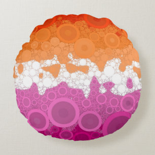 Bubbly Bohemian Groovy Abstract Lesbian Pride Flag Round Cushion