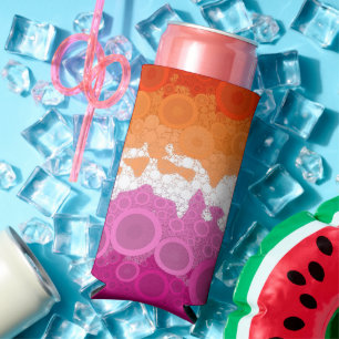 Bubbly Bohemian Groovy Abstract Lesbian Pride Flag Seltzer Can Cooler