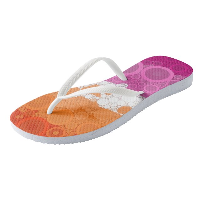 Bubbly Bohemian Groovy Abstract Lesbian Pride Flag Thongs (Angled)