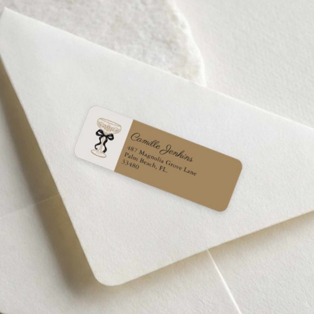 Bubbly Bridal Brunch Return Address Label (Gold and Black Bows and Bubbly Bridal Shower Return address)