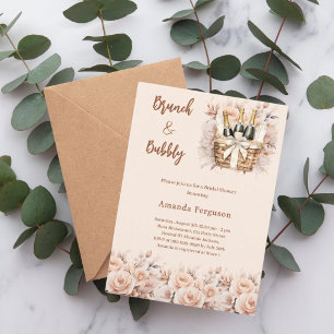 Bubbly brunch beige boho florals Bridal Shower Invitation