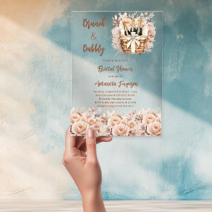 Bubbly brunch beige peach roses Bridal Shower Acrylic Invitations