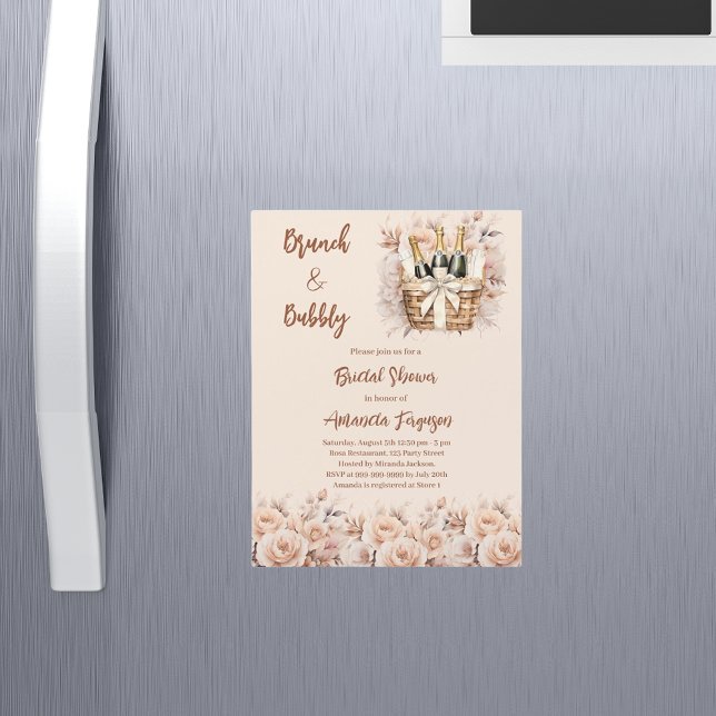 Bubbly brunch beige peach roses Bridal Shower Magnetic Invitation (Creator Uploaded)