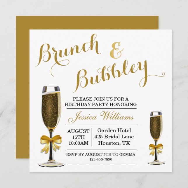 Bubbly & Brunch Birthday Party Invitation (Front/Back)