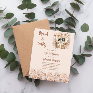 Bubbly brunch peach roses Bridal Shower invitation