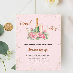 Bubbly brunch pink floral Bridal Shower invitation