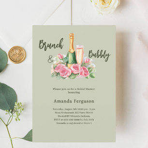 Bubbly brunch pink floral sage green Bridal Shower Invitation