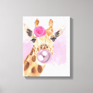 Bubbly Bubblegum Flower Giraffe Canvas Print