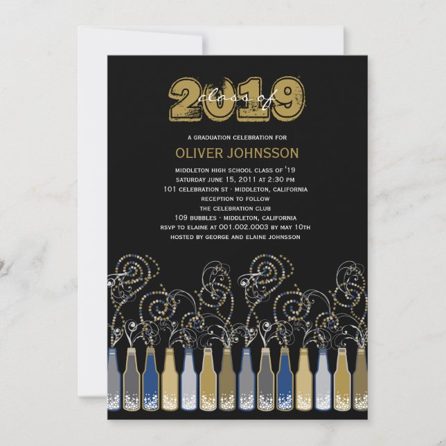 Bubbly Celebrations Graduation Photo Party Invite (Front)