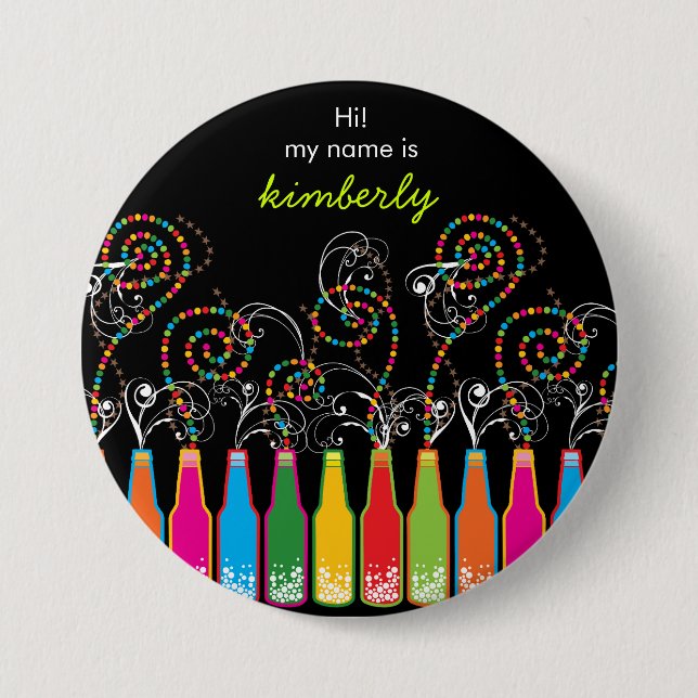 Bubbly Celebrations! Party Name Tag Button (Front)