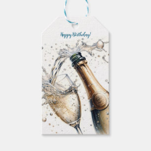 Bubbly champagne Happy Birthday Gift Tags
