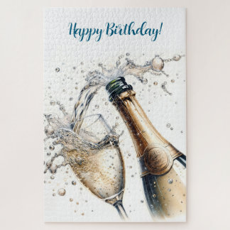 Bubbly champagne Happy Birthday Jigsaw Puzzle