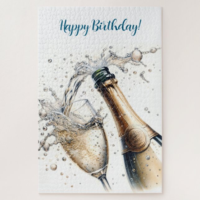 Bubbly champagne Happy Birthday Jigsaw Puzzle (Vertical)