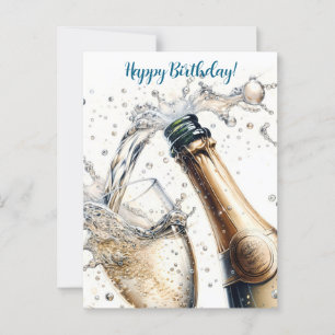 Bubbly champagne Happy Birthday Postcard