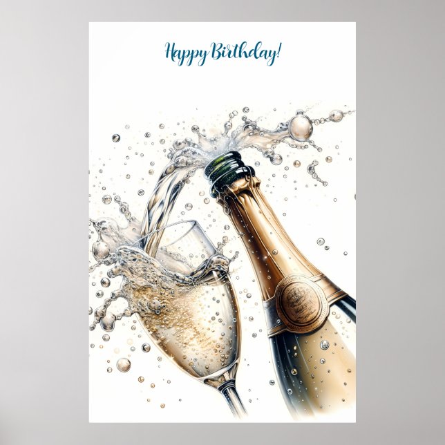 Bubbly champagne Happy Birthday Poster (Front)